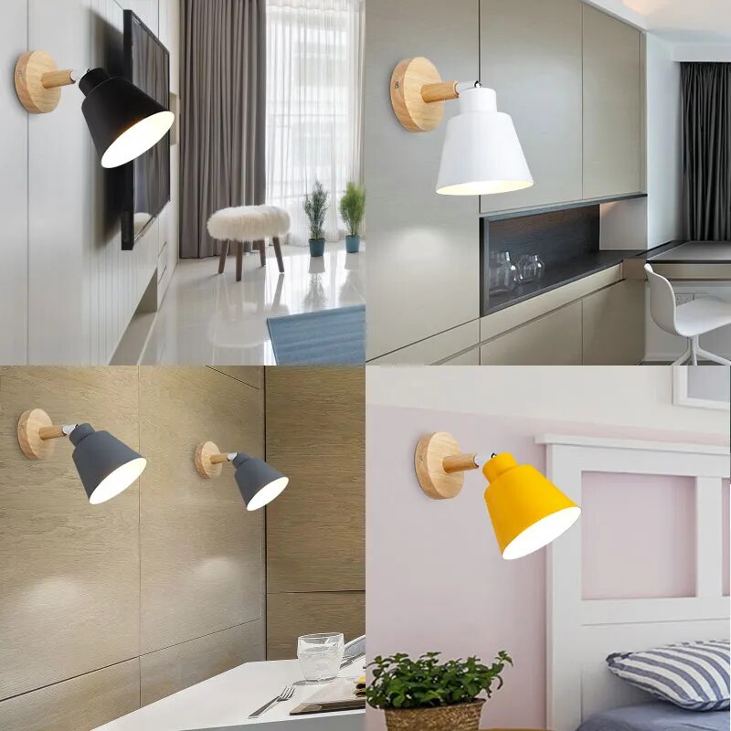 wooden wall lamp Switch wall lights bedside wall light sconce for kitchen restaurant modern wall lamp Nordic macaroon sconces