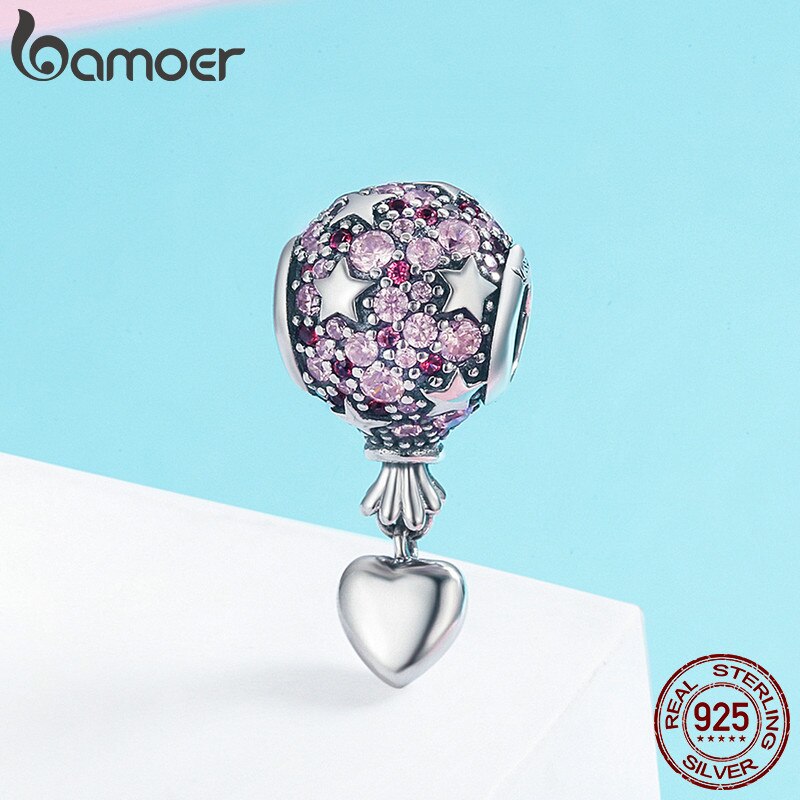 BAMOER Authentic 925 Sterling Silver Romantic Love Balloon Hot Air Pendant Charm fit Charm Bracelet Necklace Jewelry Gift SCC517