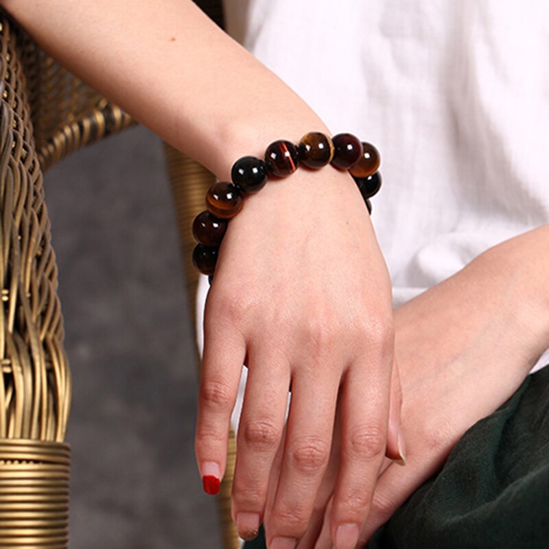 JoursNeige Natural Color Tiger Eye Stone Bracelet 12-20mm Beads Crystal Bracelet for Men Women Lucky Bracelet Jewelry