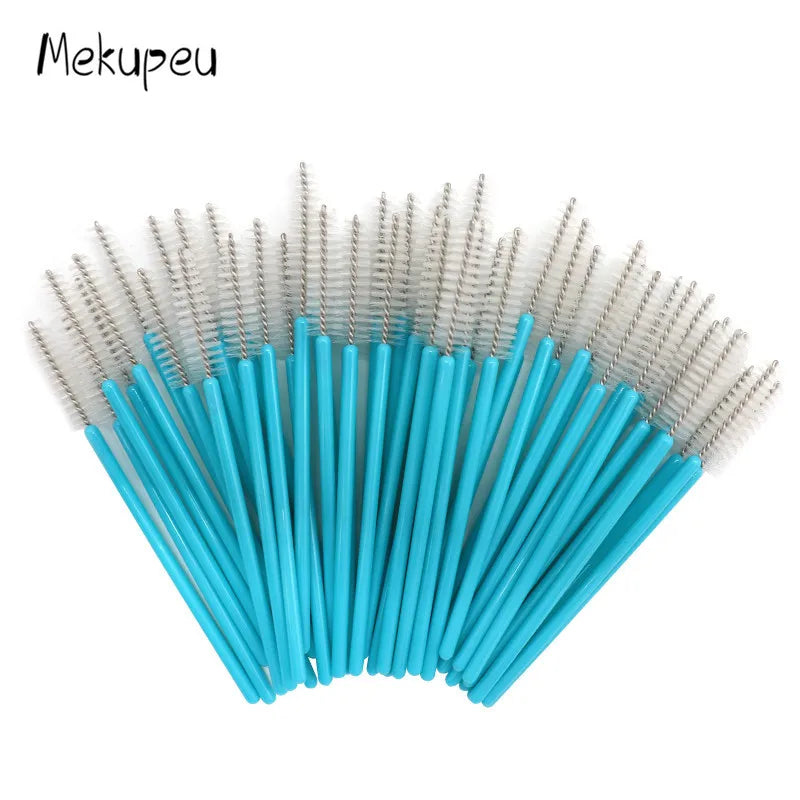 50 Pcs/lot Nylon Golden Blue Handle Mascara Wands Applicator Disposable Eyelash Brush For Eyelash Extension Makeup Brushes