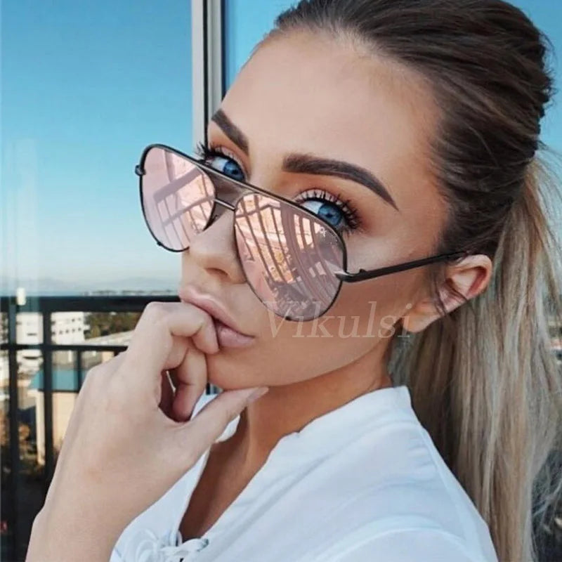 Flat Top Aviation Sunglasses Women UV400 Retro Brand Designer Luxury Mirror Sun Glasses For Female Ladies Metal Frame Eyewear