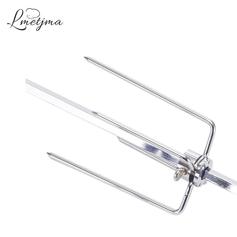 LMETJMA 2pcs/set Rotisserie BBQ Forks Stainless Steel Spit BBQ Forks Charcoal Chicken Grill Rotisserie Meat Fork BBQ Tool KC0149