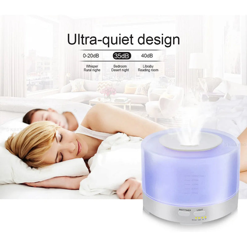 500ML Home Ultrasonic Air Humidifier Remote Control 7 Changing Colors LED Ultra-Quite Aroma Essential Oil Diffuser