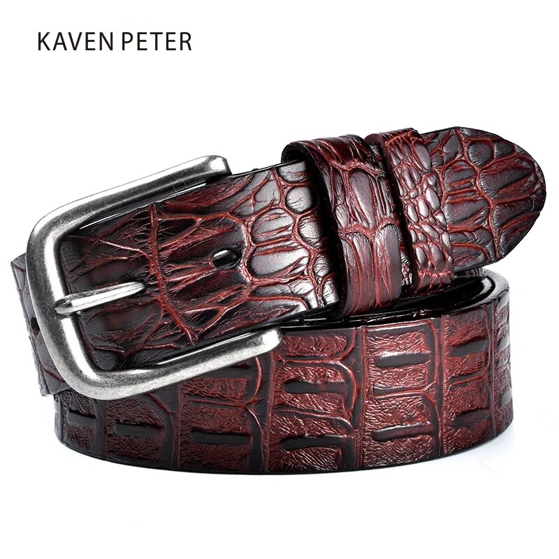 Men's Cowskin Belt Crocodile Pattern Luxury Designer Belts Men High Quality 100% Genuine Leather Ancient Silver Metal Buckle