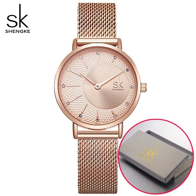 Shengke Women Silver Quartz Watch for Female Top Luxury Brand Quartz Watch Women's Mesh Band Fashion Reloj Mujer 2022 New Clock