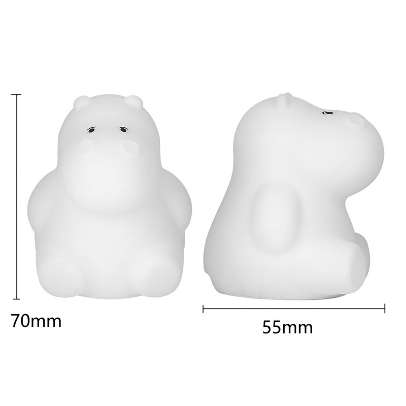 Mini Bear Rabbit Hippo Owl Penguin Lamp RGB LED Night Light Portable Cartoon Silicone Animal Lamp for Children Kids Baby Gift