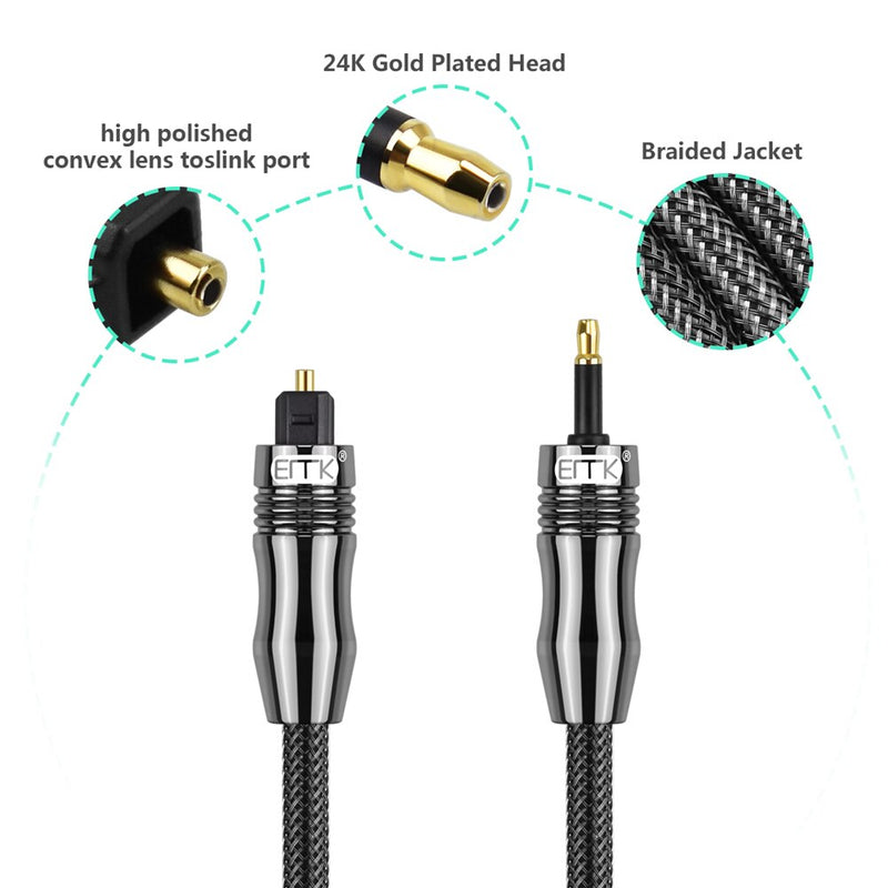 EMK Digital Sound Toslink to Mini Toslink Cable 3.5mm SPDIF Optical Cable 3.5 to Optical Audio Cable Adapter 1m 10m