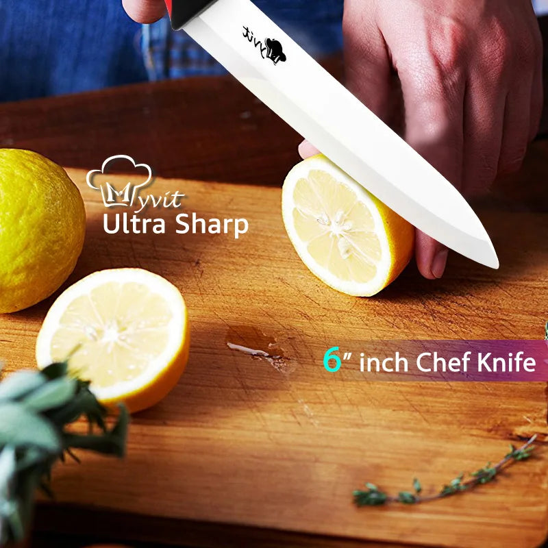 Ceramic Knife Kitchen Knives Holder Chef Slicing Utility Paring Knife White Blade 3 4 5 6 inch + Stand + Peeler Cooking Set