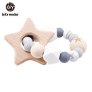 Let's Make Wooden Rattle Teether Baby Toys Engraved Wood Beads Hexagon Teether Silicone Beads 12Mm Tiny Rod Baby Crib Rattle