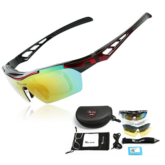 WEST BIKING Cycling Sunglasses Polarized 5 Lens Windproof Anti-fog Mypia Frame Sport MTB Bike Bicycle Eyewear Cycling Glasses