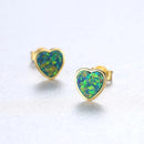 CZCITY 925 Sterling Silver Lovely Blue Green White Heart Opal Stud Earrings for Women Engagement Wedding Fine Jewelry Gifts