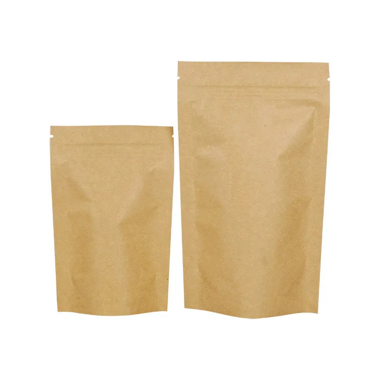 50PCS Stand up Kraft Paper+Foil Inlay Ziplock Storage Bag High Barrier Powder Nuts Coffee Tea Spice Candy Heat Sealing Pouches