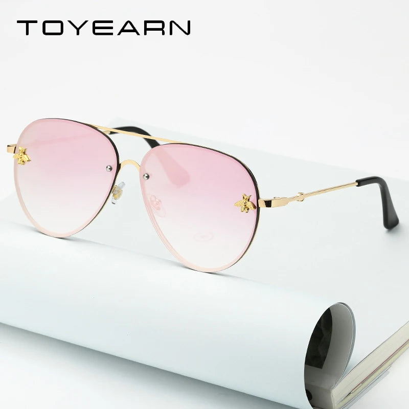 TOYEARN 2020 Classic Brand Designer Pilot Sunglasses Women Men Vintage Driving Small Bee Mirror Sun Glasses For Female