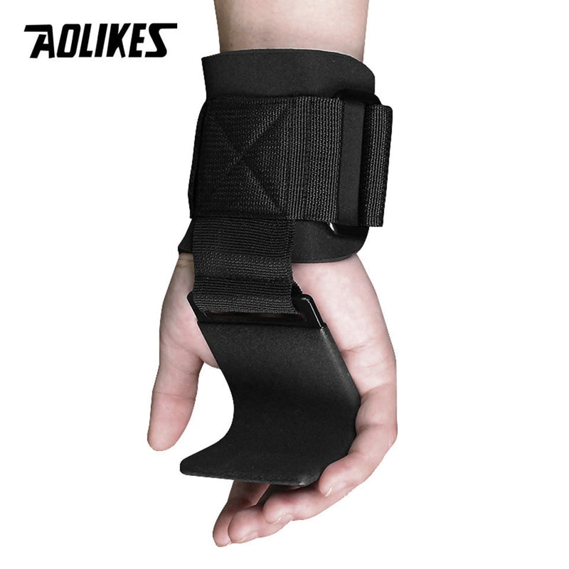 AOLIKES 1 Pair Professional Fitness Steel Weightlifting Hook Wrist Support Hook Non-slip Gym Arm Strength Training Buckle