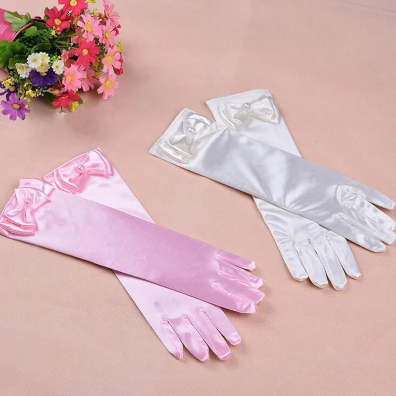 Thin Elastic Children's Day Professional Dance Gloves Long Lace Bow Tie Accessories Gloves Girls Princess Gloves Kids Gift G195