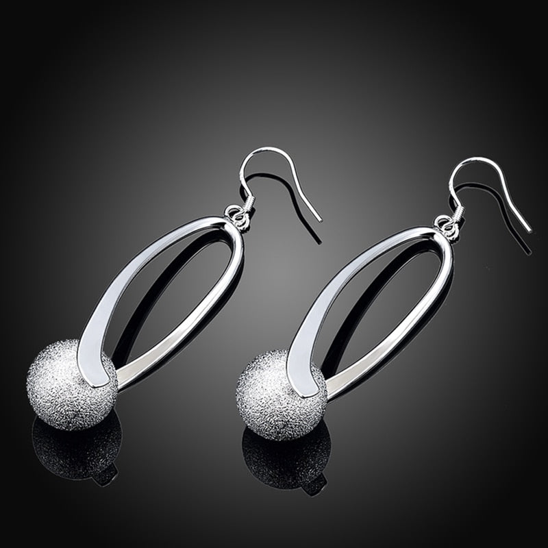 Silver 925 Jewelry Earrings Long Sanding Ball Earring For Women Wedding Fashion Jewelry