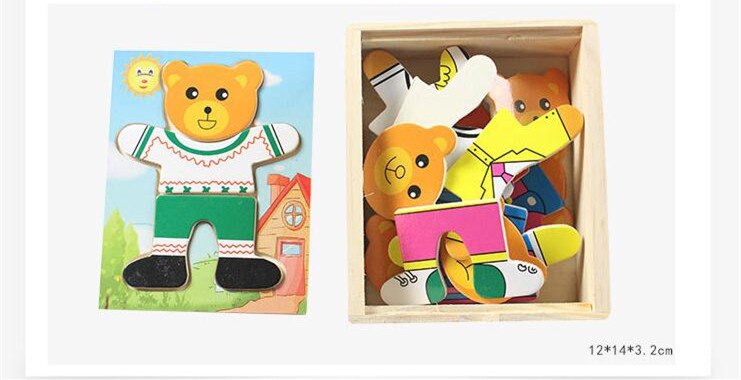 Wooden Puzzle Set Baby Educational Toys Bear Changing Clothes Puzzles Kids Children&