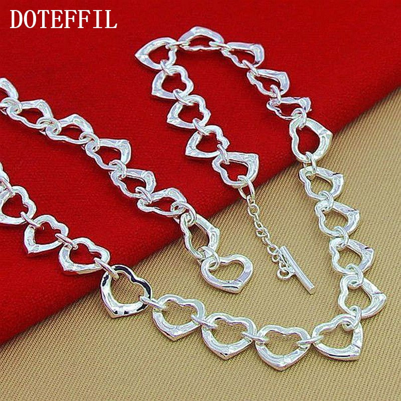 DOTEFFIL 925 Sterling Silver Full Heart Necklace Chain For Women Wedding Engagement Party Jewelry