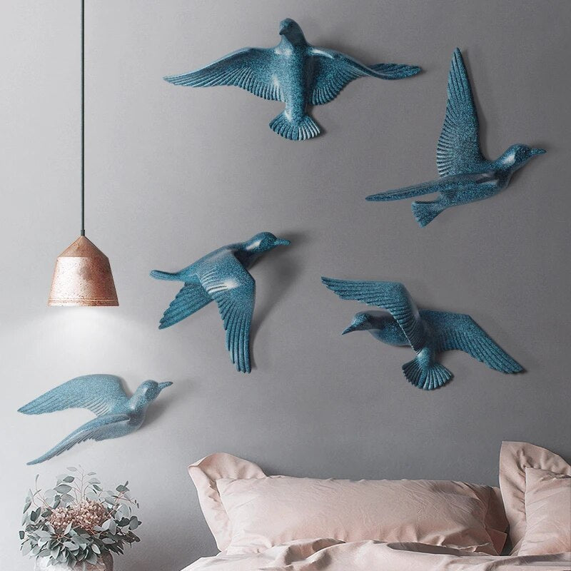 5PCS Europe Wall Hanging Birds 3D Stereo Wall Sticker Resin Ornaments Home Livingroom TV Background Wall Mural Decoration Crafts