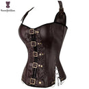 Coffee Steampunk Corset Women Sexy Neck Strap Black Gothic Corsets And Bustier Overbust Outwear corselet Top Fashion Corselet