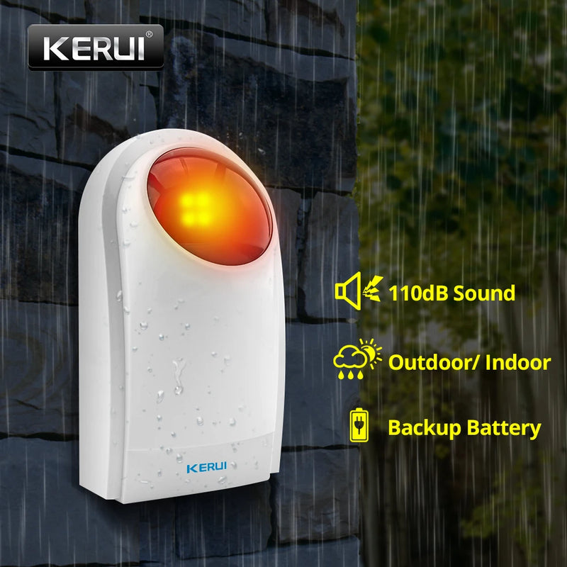 KERUI Wireless Outdoor Waterproof Sound Strobe Flash Siren With 120db Alarm Sound And Red Flash Lighting Back Up Battery