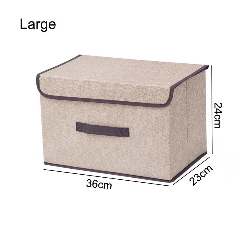 Cotton Linen Storage Box With Cap 2 Size Clothes Socks Toy Snacks Sundries Organizer Set Fabric Boxes Cosmetics Household