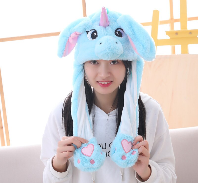 Animal Cartoon Unicorn Girls Unicorn Hat Winter Women Hats Plush Moving Rabbit Ears Hat Children&