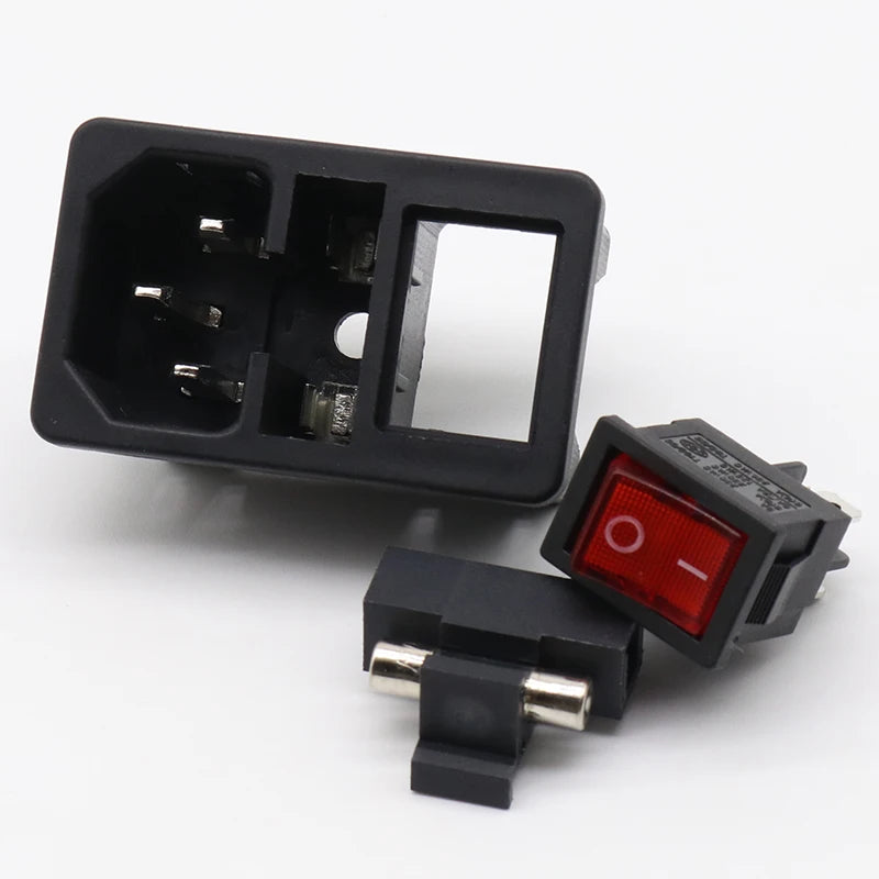 with 10A fuse ! Red Rocker Switch Fused IEC 320 C14 Inlet Power Socket Fuse Switch Connector Plug Connector