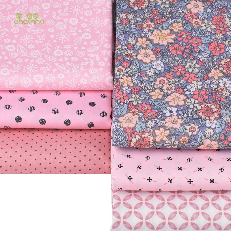 Chainho,6pcs/Lot,Pink Floral Series,Printed Twill Cotton Fabric,Patchwork Cloth For DIY Sewing Quilting Baby&Children's Material