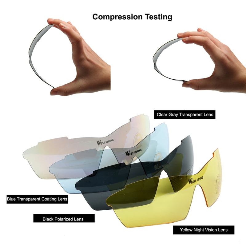 WEST BIKING Cycling Sunglasses Polarized 5 Lens Windproof Anti-fog Mypia Frame Sport MTB Bike Bicycle Eyewear Cycling Glasses