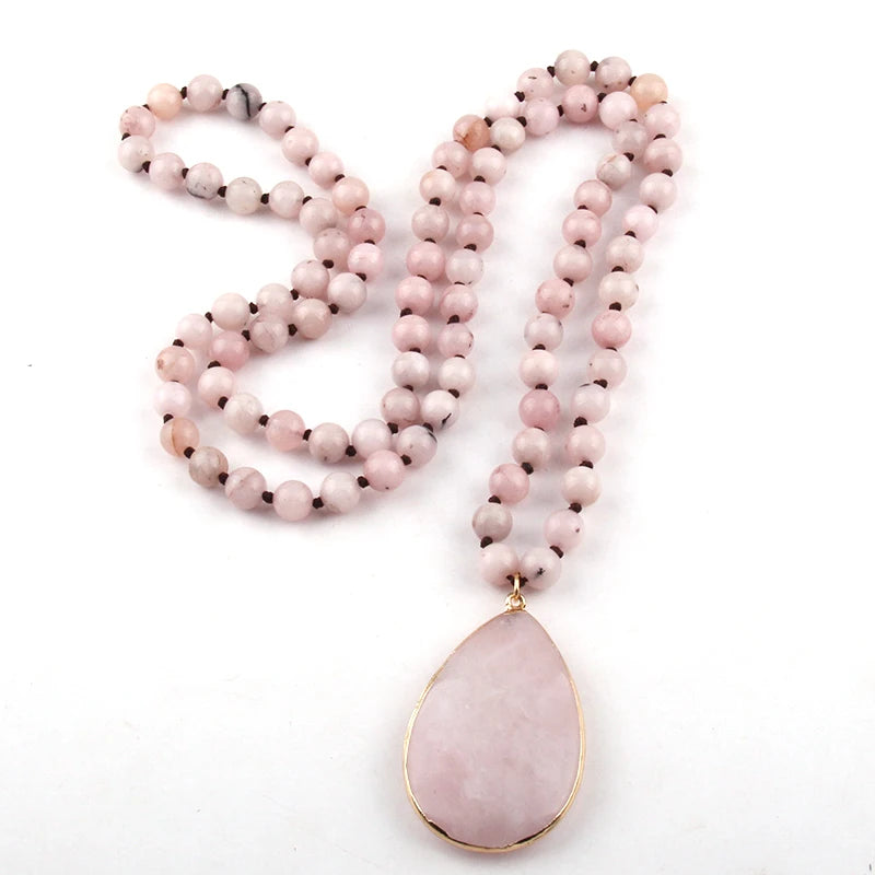 Fashion Bohemian Jewelry 8mm Stone Knotted Stone Drop Pendant Necklaces For Women Jewelry