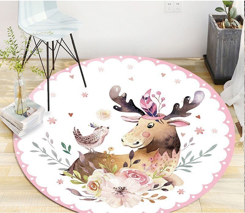 5 Sizes Kids Romm Decorative Round Carpet Fashion Cartoon Rabbit Round Area Rugs Parlor Girls Pink Bedroom Floor Mat Anti-slip