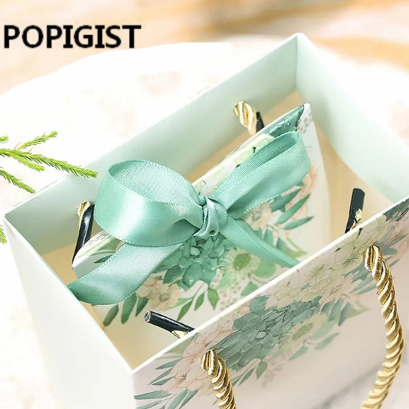 Green Floral Printing Candy box Gift hand Bags With Packaging For Jewelry Christmas Regalo Pouches