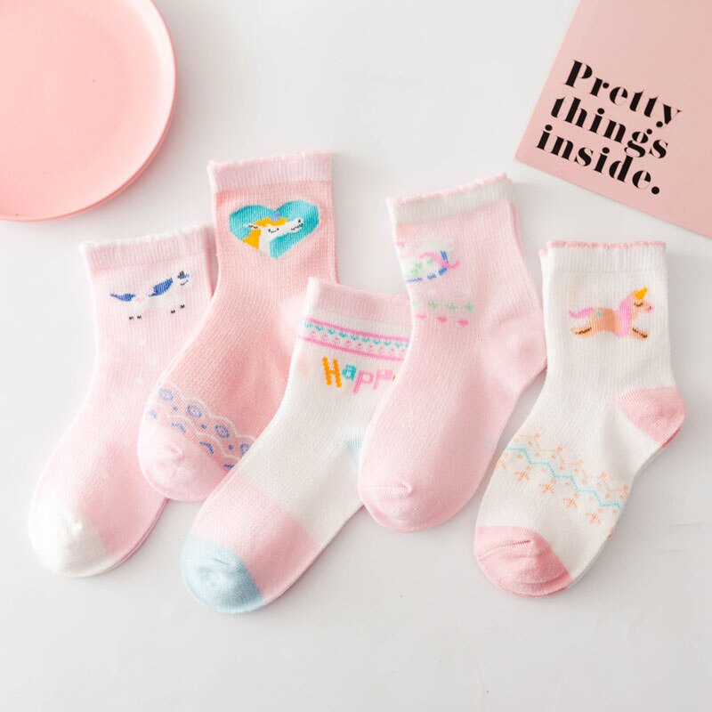 5 Pairs/Lot Unicorn Mesh Thin Cotton Newborn Boy Kids Socks Baby Girls Socks Girls Baby Socks Skarpetki Infant Miaoyoutong