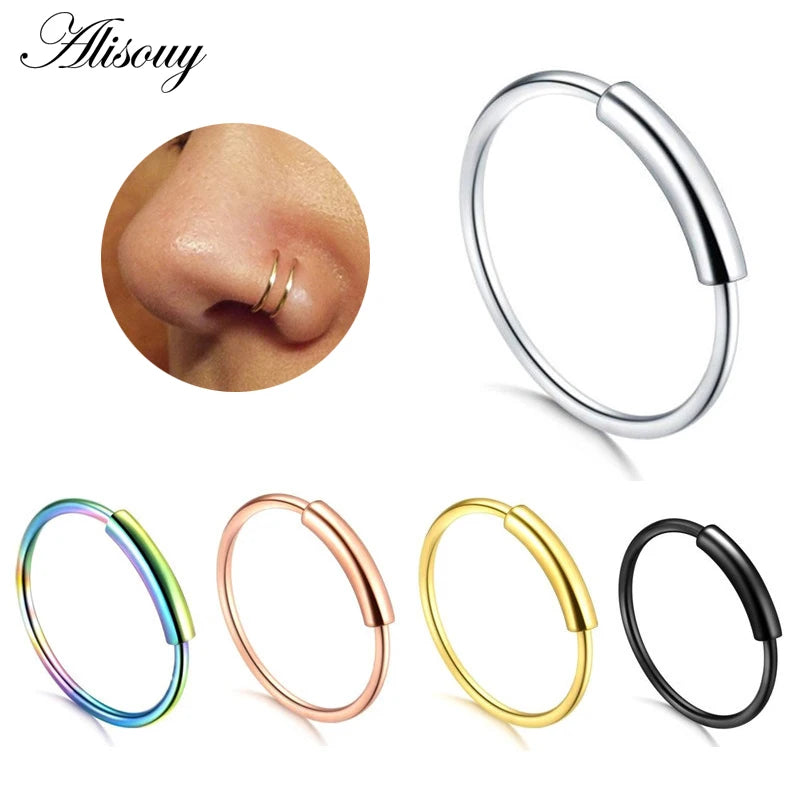 Alisouy 1PC 22g 6/8/10mm Steel Hinged Clicker circle ring Piercing Nose Ring Hoop Lip Ear Ring Body Jewelry Piercing Clip Gift