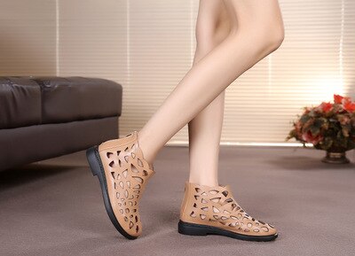 New Arrival Roman Women Sandals Cut outs Gladiator Low Heels Ankle Cool boots Genuine Leather Ladies Summer Shoes