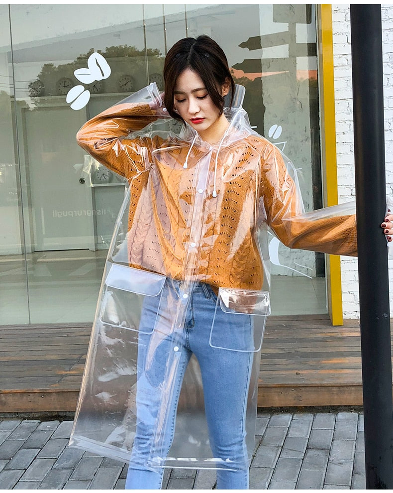 FreeSmily Fashion Transparent Raincoat Adult Hiking Outdoors Fishing Raincoat EVA Plastic Environmental Protection Raincoat