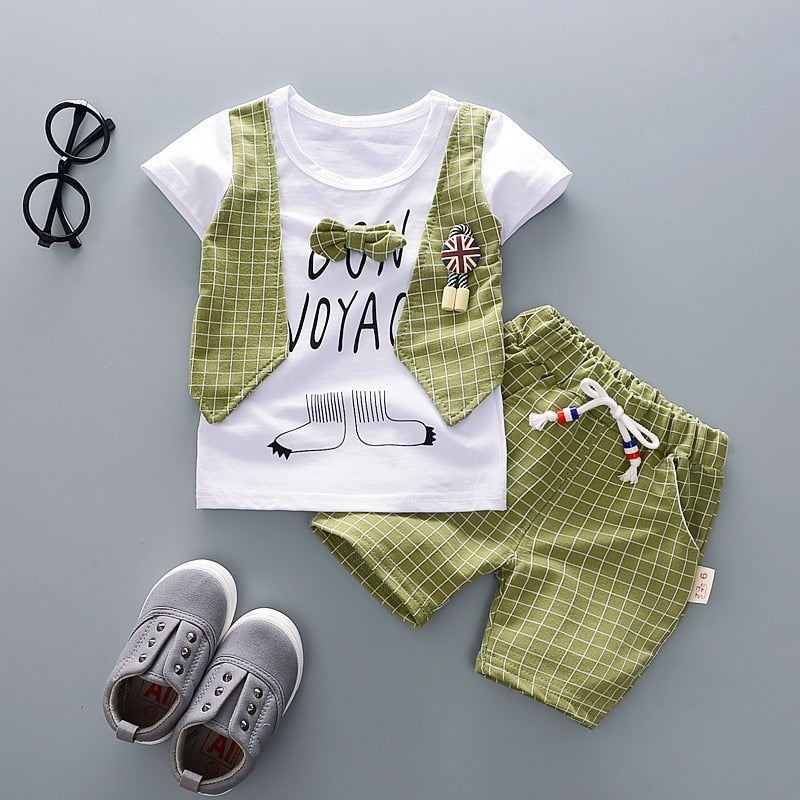 New Summer Newborn Baby Boys Clothes Children Gentleman Tie T-shirt Shorts 2Pcs/Set Toddler Cotton Girls Clothing Kids Tracksuit