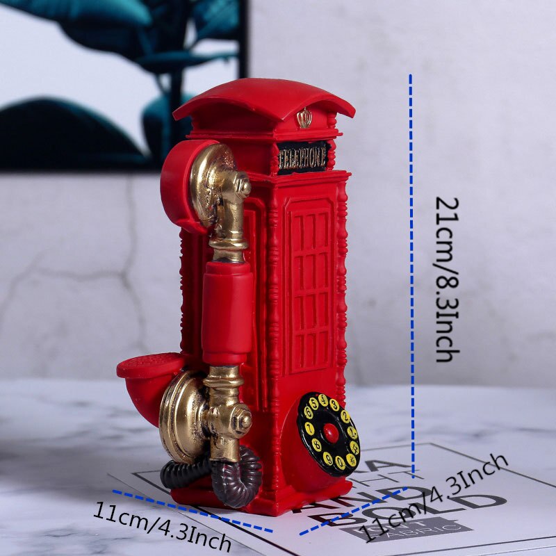 VILEAD 21cm Resin Telephone Booth Figurines Creative European Call Box Piggy Bank Decoration Hogar Handmade Crafts Vintage Gifts