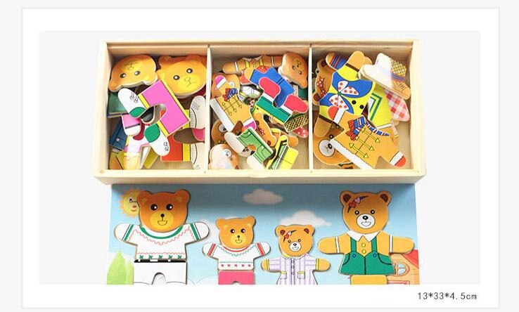 Wooden Puzzle Set Baby Educational Toys Bear Changing Clothes Puzzles Kids Children&