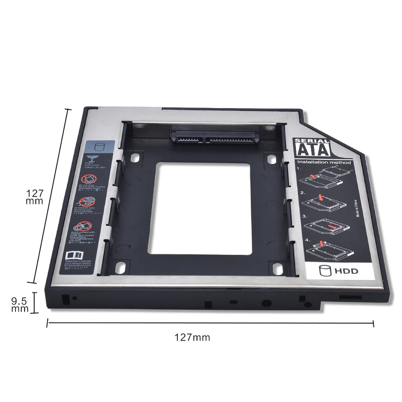 TISHRIC Plastic Aluminum Universal  9.5/12.7mm SATA 3.0 2nd HDD Caddy 2.5" SSD CD DVD to HDD Case Enclosure CD-ROM ODD Optibay