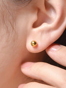 HMSS 24k Pure Gold Smooth Bead Earring Fine Top Upscale Circular Spherical Classic Good Jewelry Ball Women Girl Gift new 2023