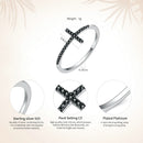 BAMOER Popular 925 Sterling Silver Faith Cross Shape Finger Rings for Women ,Black Clear CZ Sterling Silver Jewelry Gift SCR067