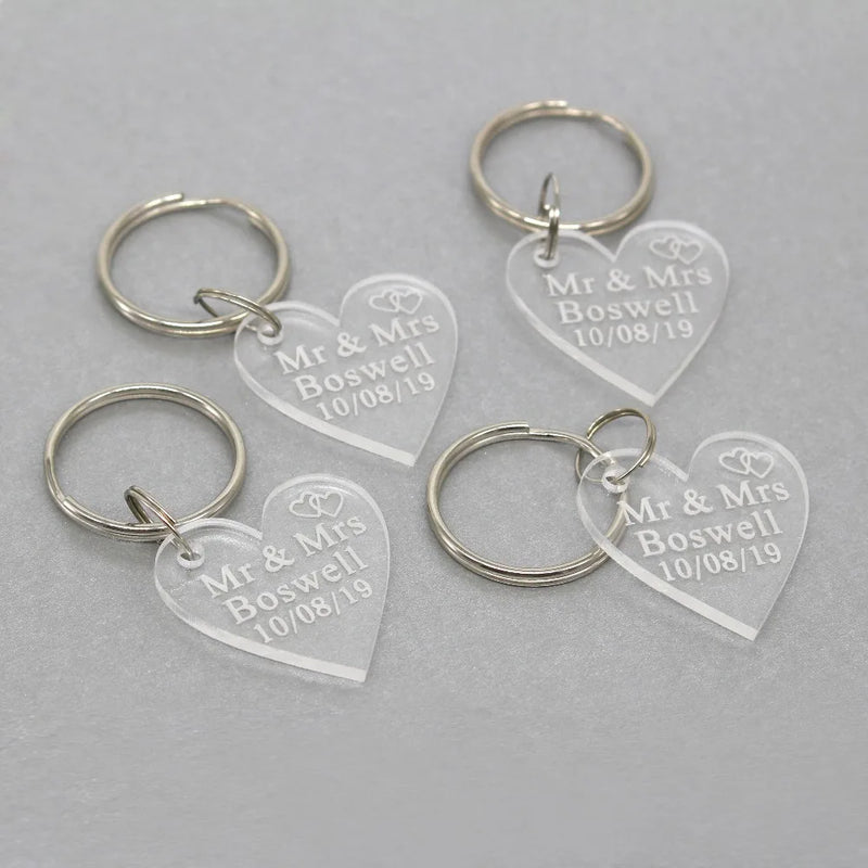 30 Pieces Personalized Engraved Love Heart Key Chain Gold Acrylic Engagement Birthday Party Gift Custom Key Ring Wedding Favors