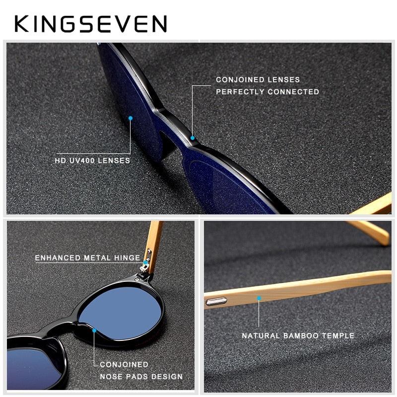 KINGSEVEN Sunglasses Men Bamboo Sun Glasses Women Brand Designer Original Wood Glasses Oculos de sol masculino