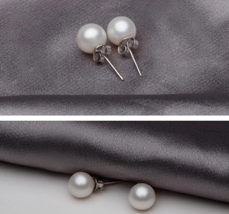 925 Sterling Silver 6mm/8mm/10mm Freshwater Cultured Pearl Button Ball Stud Earrings For Women As Best Gifts Jewerly