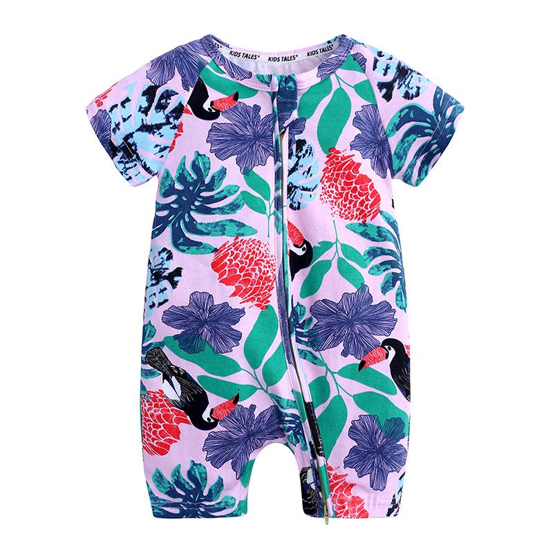 Summer newborn-36M fashion boy and girl romper infant jumpsuit printed flower short-sleeved jumpsuit cotton Brand Baby clothes