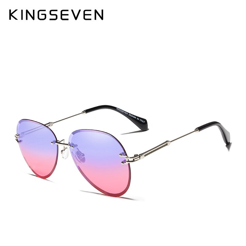 KINGSEVEN DESIGN Retro Women Rimless Pilot Sunglasses Rimless Colorful Gradient Lens UV400 Protection Shades Oculo N802