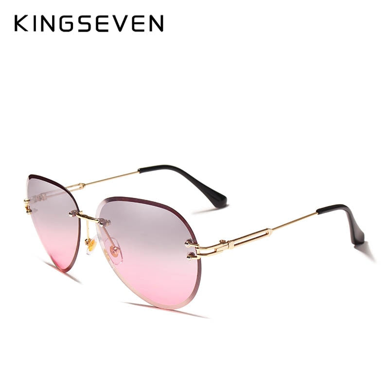 KINGSEVEN DESIGN Women Rimless Pilot Sunglasses Blue Gradient Lens UV400 Protection