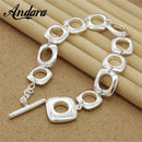 925 Sterling Silver Color  Bracelets  Square Round Cuff Bracelet Bangle Top Quality Fashion Jewelry For Women Men Y012